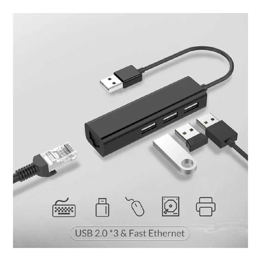 5bites Кабель-адаптер UA2-45-06BK USB2.0 сетевая карта / 3*USB2.0 / RJ45 100MB / BLACK