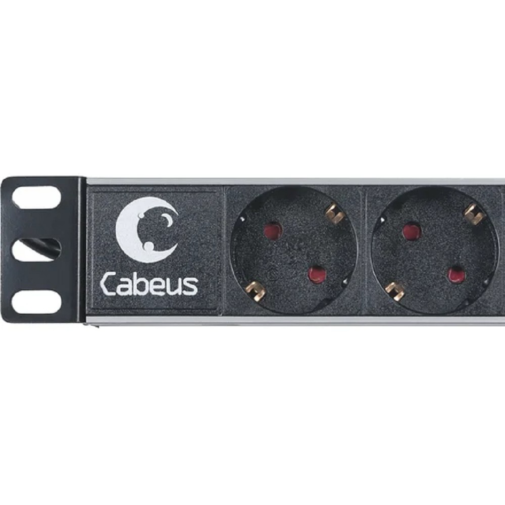 Cabeus PDU-9P-2EU Блок евророзеток для 19" шкафов, горизонтальный, 9 розеток, 16 A, без выключателя, шнур 2м, алюминиевый корпус, немецкий стандарт