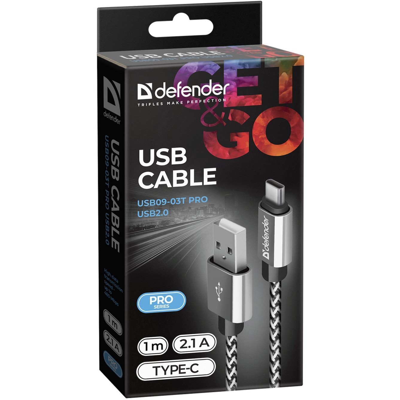 Defender USB кабель USB09-03T PRO USB2.0 Белый, AM-Type-C, 1m, 2.1A (87815)