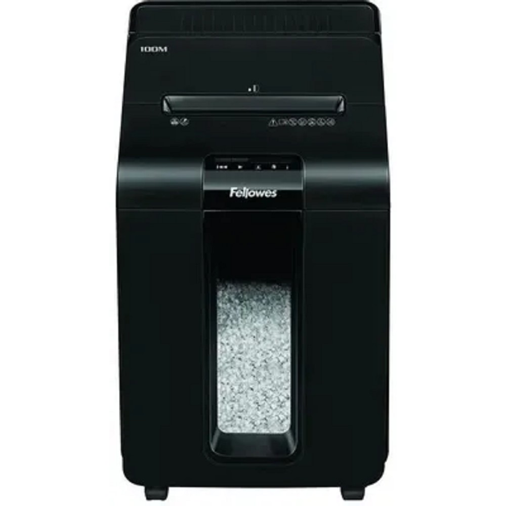 Fellowes Шредер AutoMax 100M FS-4629201 {(секр.P-4)/минирезка/100лист./23лтр./Уничт:скрепки, скобы, пл.карты,автореверс}