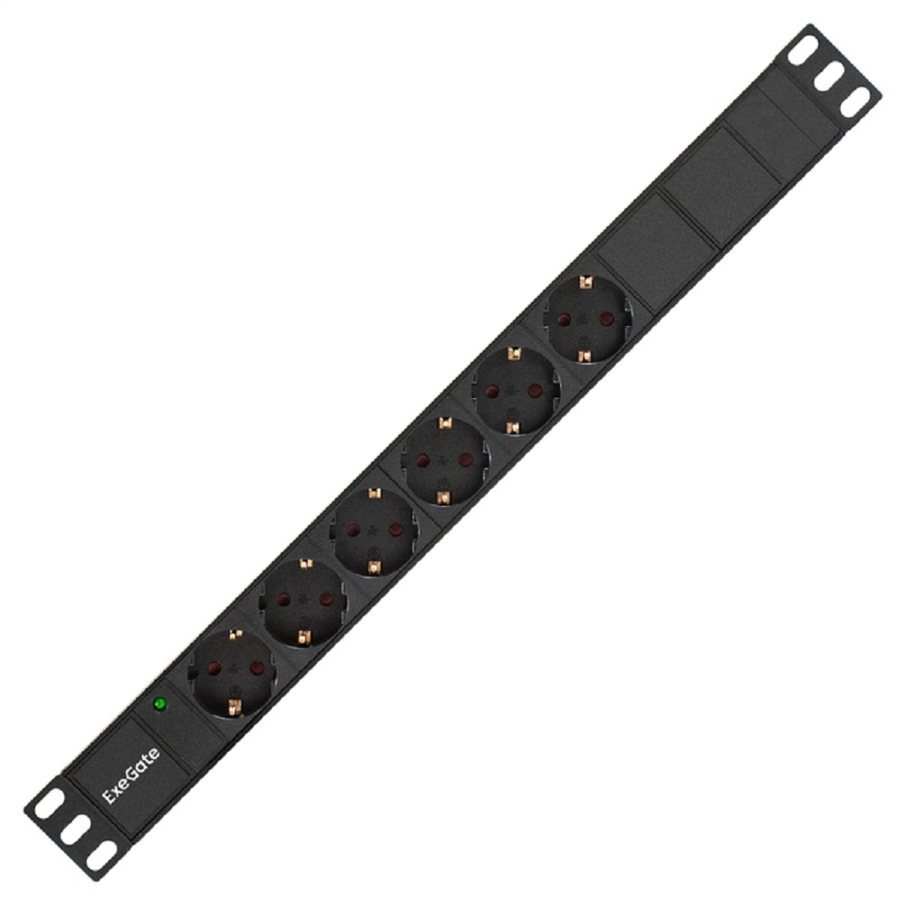 Exegate EX280827RUS Блок розеток ExeGate ServerPro PDU-19H602 Al-6S-EU2, 19",1U,алюм, 6Schuko, евровилка, 2м