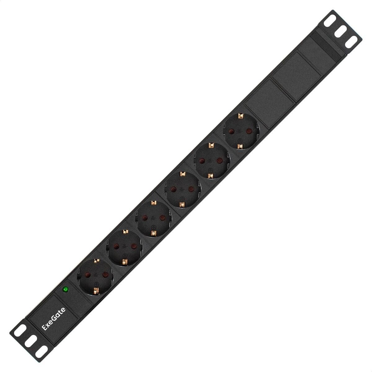 Exegate EX280829RUS Блок розеток ExeGate ServerPro PDU-19H604 Al-6S-C14-2.5, 19",1U,алюм, 6Schuko, кабель с C14 2.5м