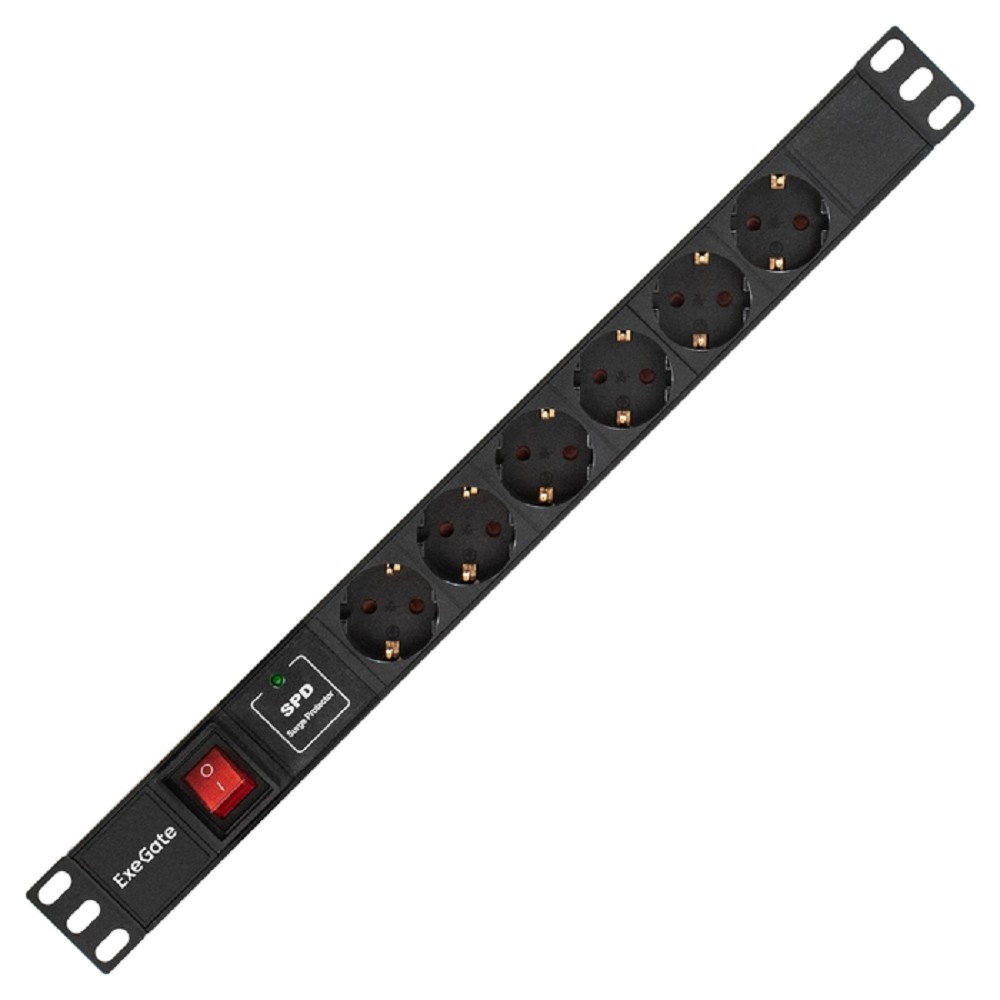 Exegate EX280834RUS Блок розеток ExeGate ServerPro PDU-19H609 Al-6S-C14-2, 19",1U,алюм, 6Schuko, кабель с C14 2м, SPD1
