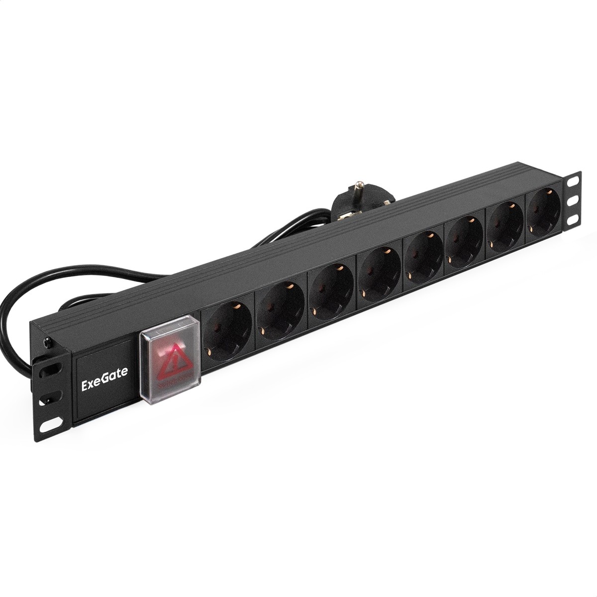 Exegate EX280841RUS Блок розеток ExeGate ServerPro PDU-19H802 Al-8S-EU1.8-SW, 19",1U,алюм, 8Schuko, евровилка, 1.8м