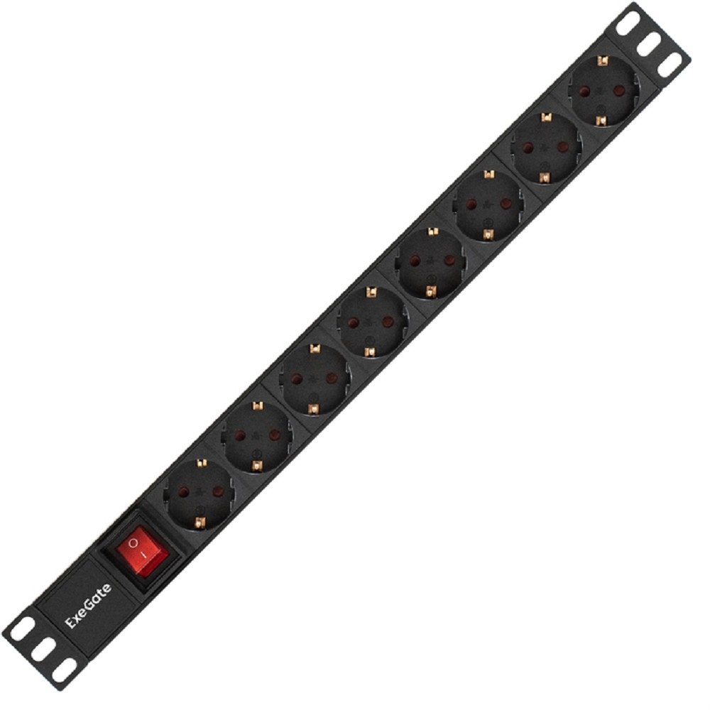 Exegate EX280842RUS Блок розеток ExeGate ServerPro PDU-19H803 Al-8S-EU2-SW, 19",1U,алюм, 8Schuko, евровилка, 2м