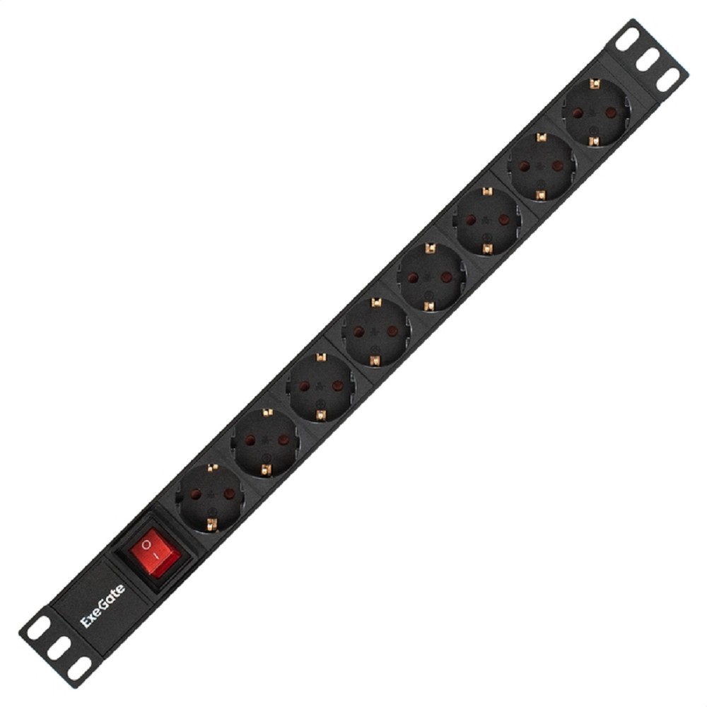 Exegate EX280844RUS Блок розеток ExeGate ServerPro PDU-19H805 Al-8S-EU3-SW, 19",1U,алюм, 8Schuko, евровилка, 3м