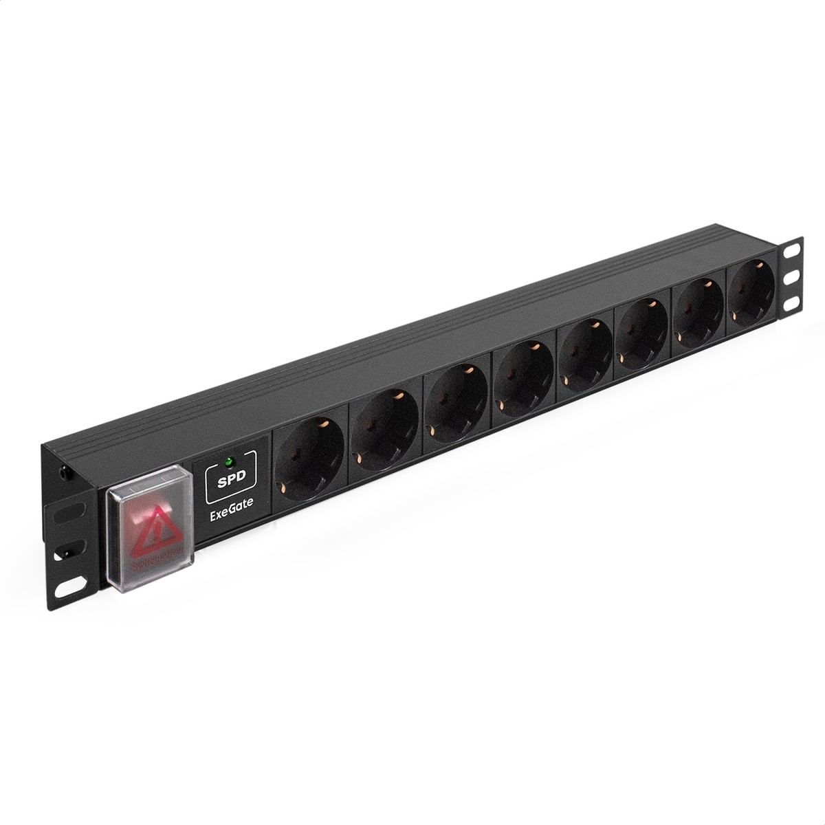 Exegate EX280846RUS Блок розеток ExeGate ServerPro PDU-19H807 Al-8S-EU2-SW-SPD1, 19",1U,алюм, 8Sch, евровилка, 2м, SPD1