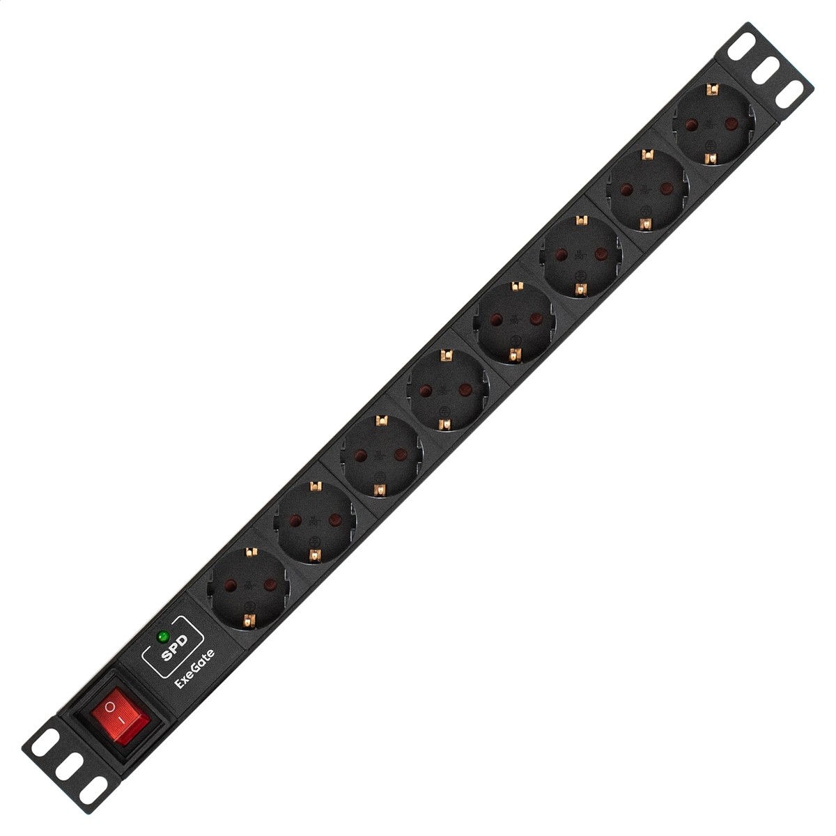 Exegate EX280846RUS Блок розеток ExeGate ServerPro PDU-19H807 Al-8S-EU2-SW-SPD1, 19",1U,алюм, 8Sch, евровилка, 2м, SPD1