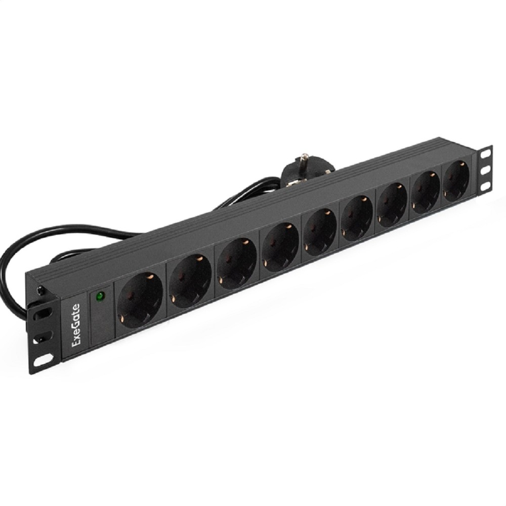 Exegate EX280850RUS Блок розеток ExeGate ServerPro PDU-19H904 Al-9S-EU2.5, 19",1U,алюм, 9Schuko, евровилка, 2.5м