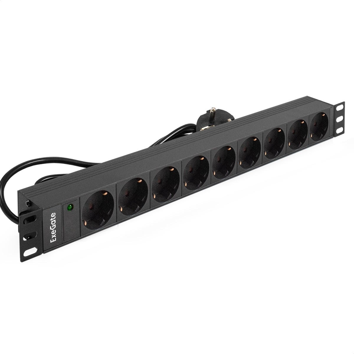 Exegate EX280851RUS Блок розеток ExeGate ServerPro PDU-19H905 Al-9S-EU3, 19",1U,алюм, 9Schuko, евровилка, 3м