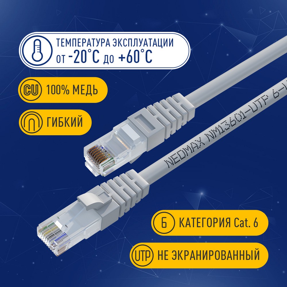 NEOMAX (NM13601-015) Шнур коммут. UTP 1.5 м, cat.6, серый, многожильный