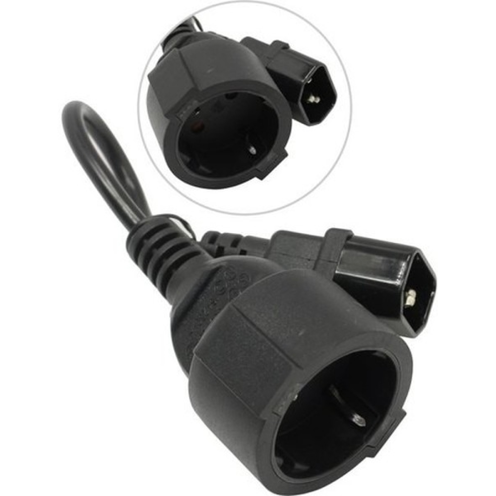 Exegate EP280681RUS Кабель-переходник (UPS->розетка) ExeGate Power EC-30P (C14->Евророзетка Schuko) VDE-250V-3*0.75mm2, медь, черный, 0.15м.