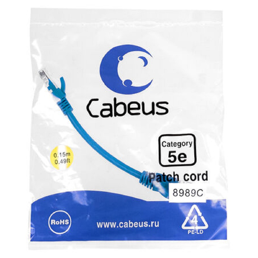 Патч-корд Cabeus арт. PC-UTP-RJ45-Cat.5e-0.15m-BL