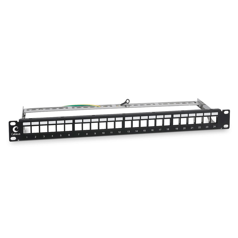 Cabeus PLB-24-SH Модульная патч-панель 19", 24 порта, 1U, для экранированных модулей, с задним кабельным организатором (без модулей)