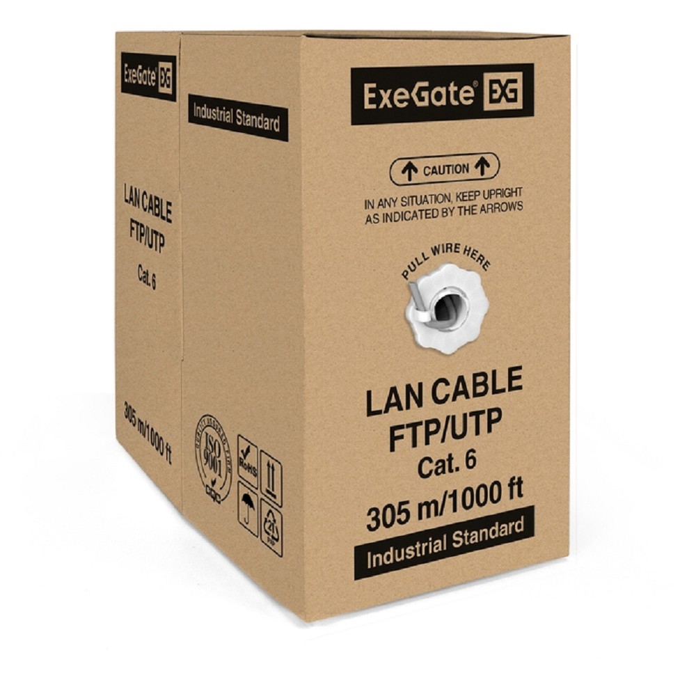 Exegate EX281810RUS Кабель ExeGate FUTP4-C6-CU-S23-IN-PVC-GY-305 FTP 4 пары кат.6 медь, 23AWG, экран, бухта 305м, серый, PVC