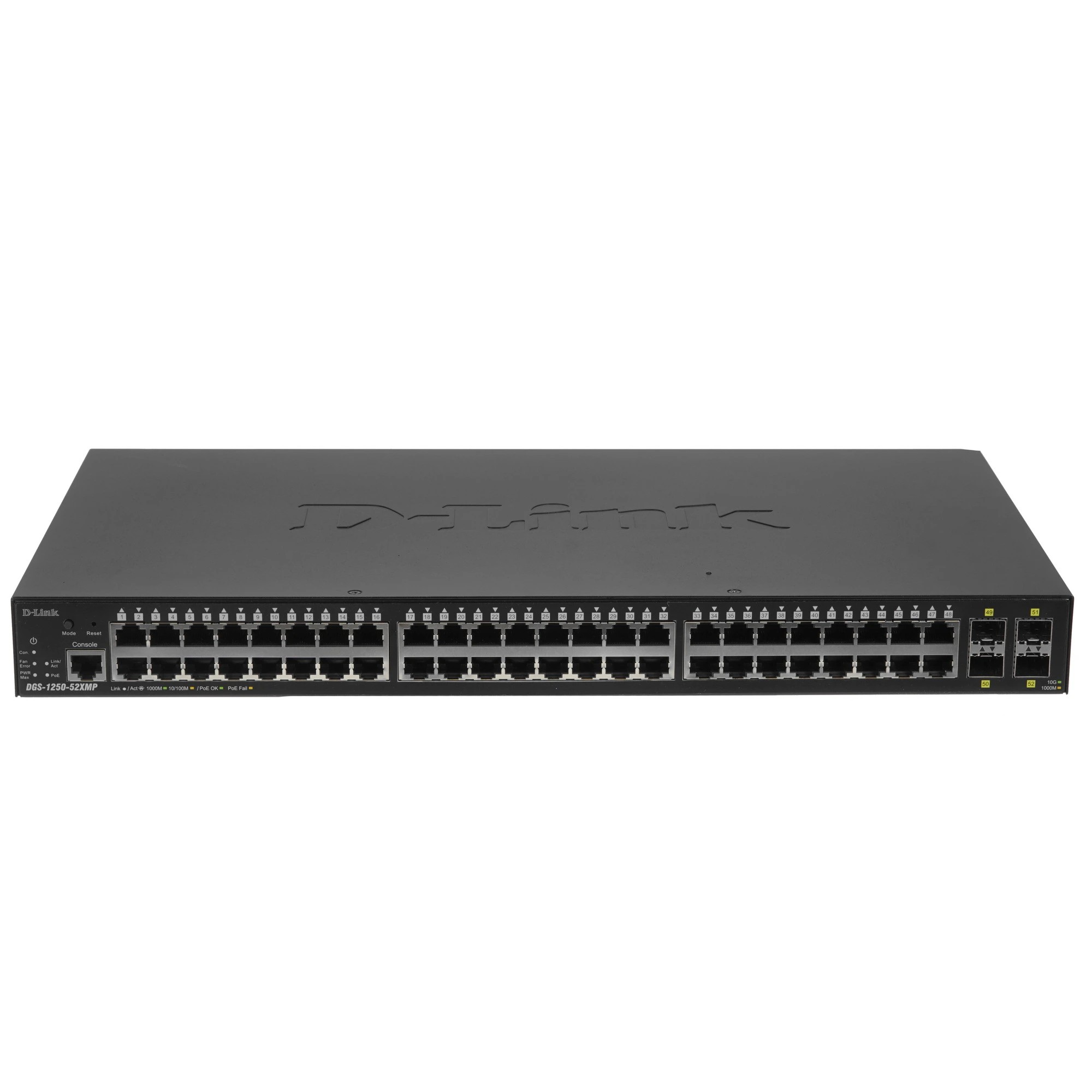D-Link DGS-1250-52XMP/A1A Управляемый L2 коммутатор с 48 портами 10/100/1000Base-T и 4 портами 10GBase-X SFP+ (48 портов PoE 802.3af/at, PoE-бюджет 370 Вт) D-Link SMB