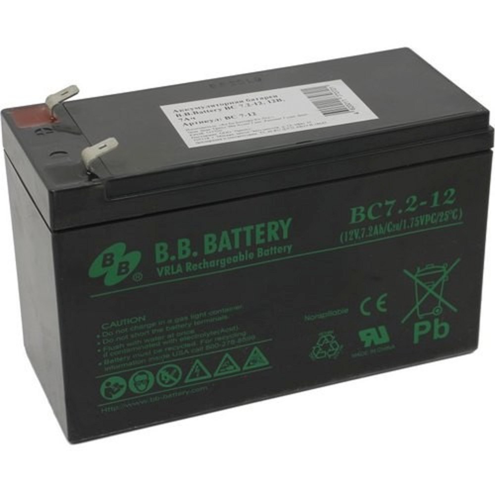 АКБ B.B. Battery BC 7.2-12 (12В 7,2Ач ДхШхВ 151x65x100 мм, масса 2,2 кг) клеммы F2 арт. BC 7.2-12 BB
