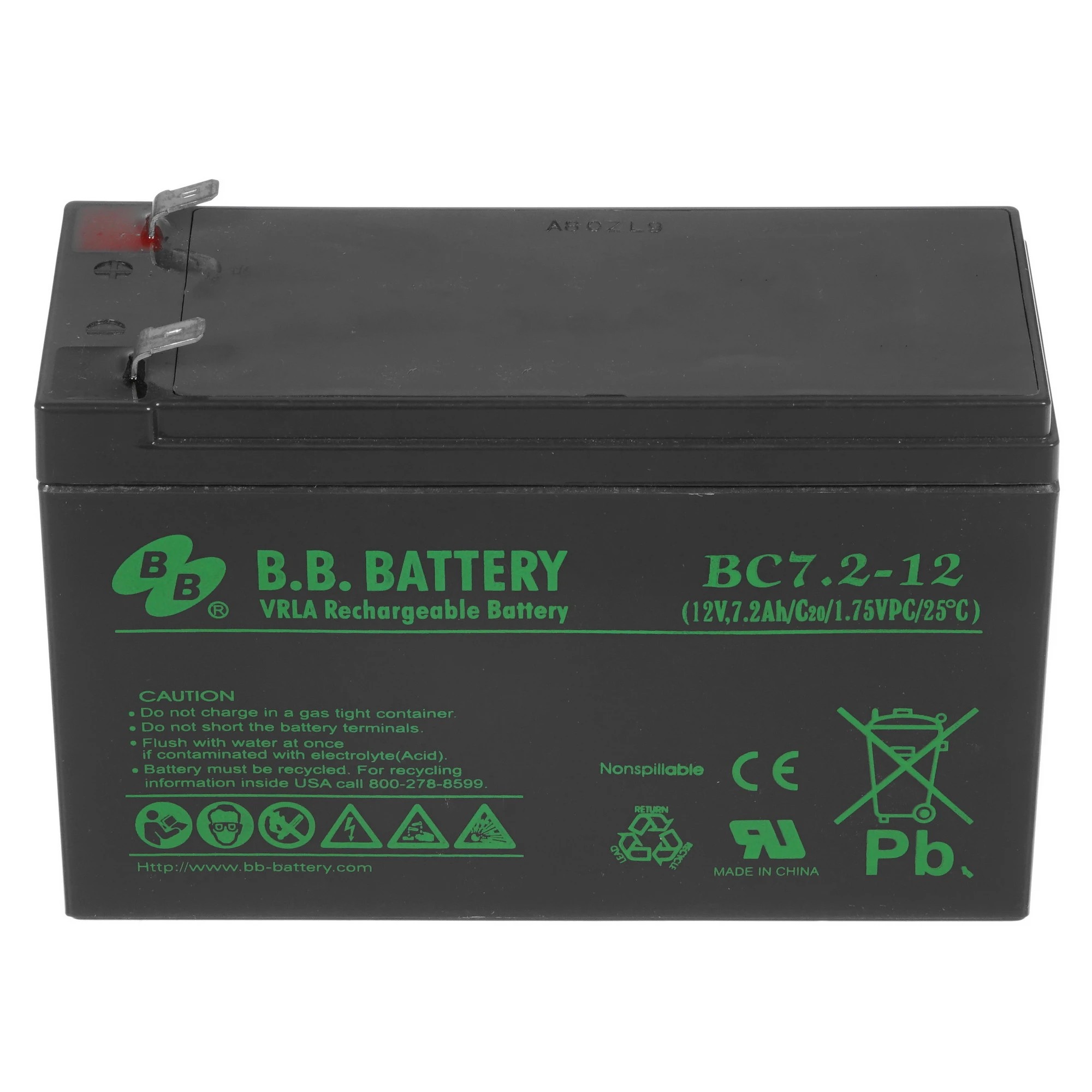 АКБ B.B. Battery BC 7.2-12 (12В 7,2Ач ДхШхВ 151x65x100 мм, масса 2,2 кг) клеммы F2 арт. BC 7.2-12 BB