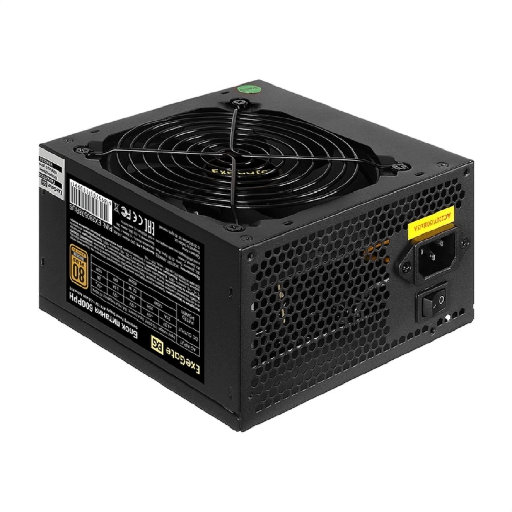 Exegate EX280578RUS Блок питания 600W Exegate 600PPH, 80+Bronze, RTL, ATX, black, APFC, 12cm, 24p, (4+4)p, 5*SATA, 3*IDE