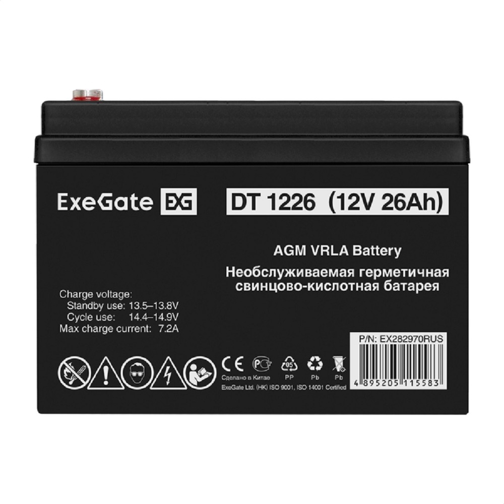 Exegate EX282970RUS Аккумуляторная батарея DT 1226 (12V 26Ah, клеммы F3 (болт М5 с гайкой))