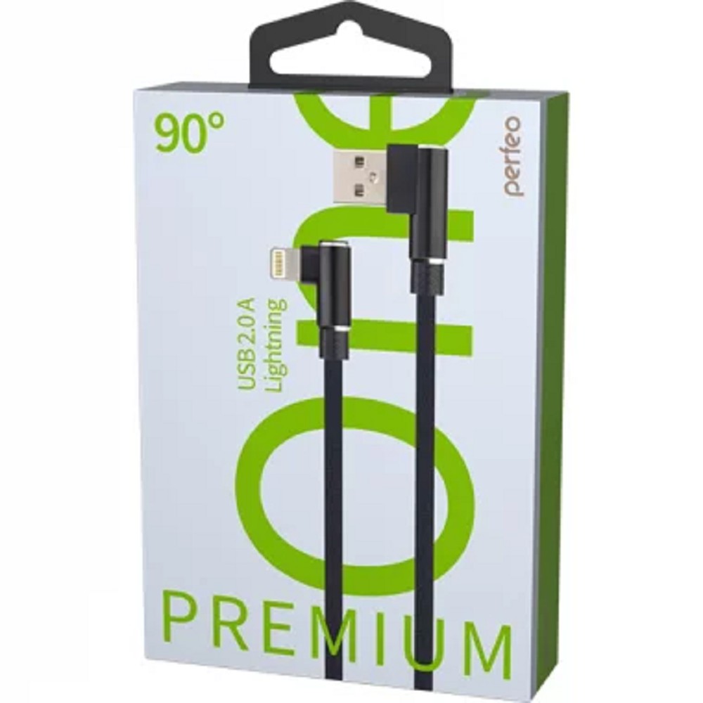 PERFEO Кабель для iPhone, USB - 8 PIN (Lightning), угловой, черный, длина 1 м., бокс (I4315)