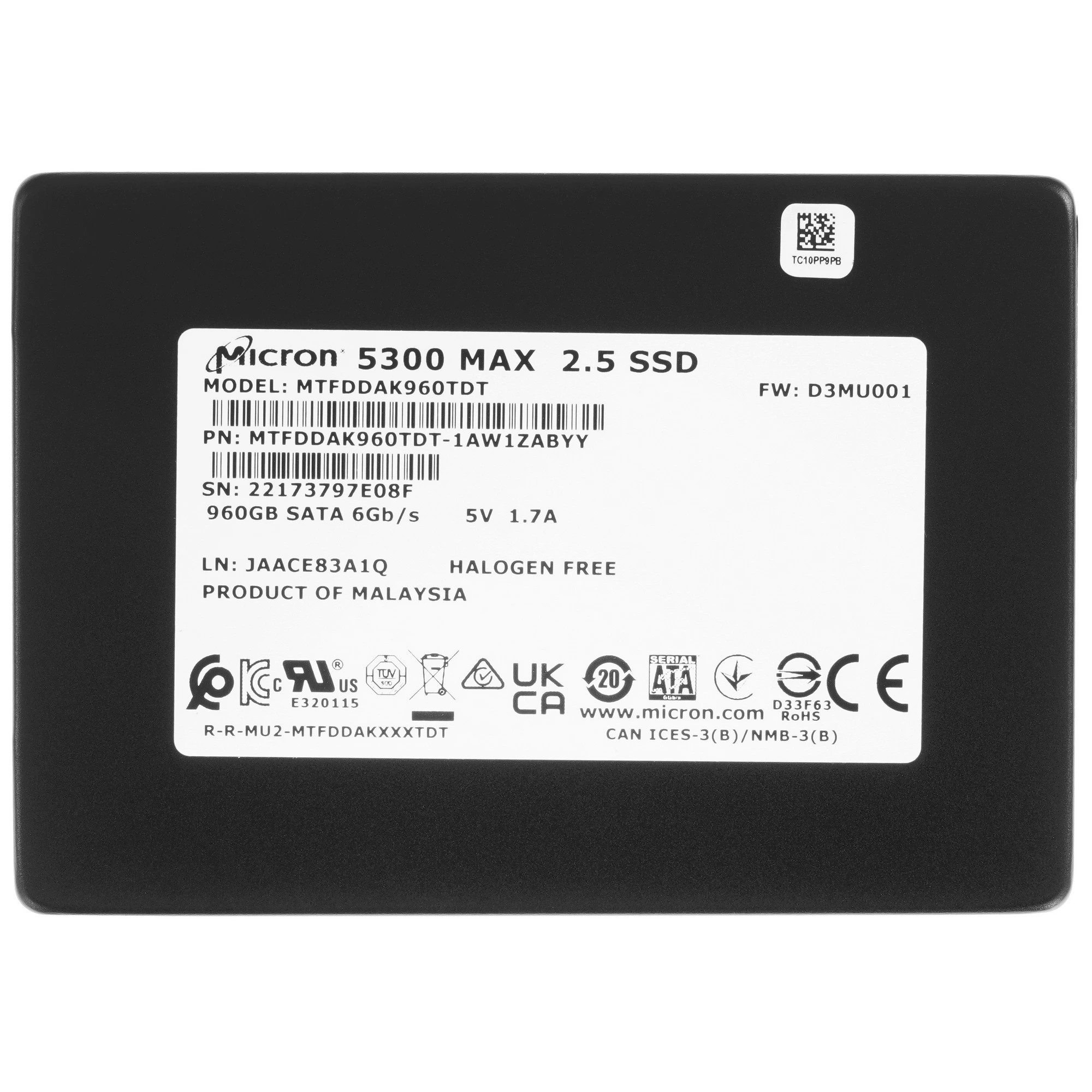Micron 5300 MAX 960GB 2.5 SATA MTFDDAK960TDT-1AW1ZABYY Crucial