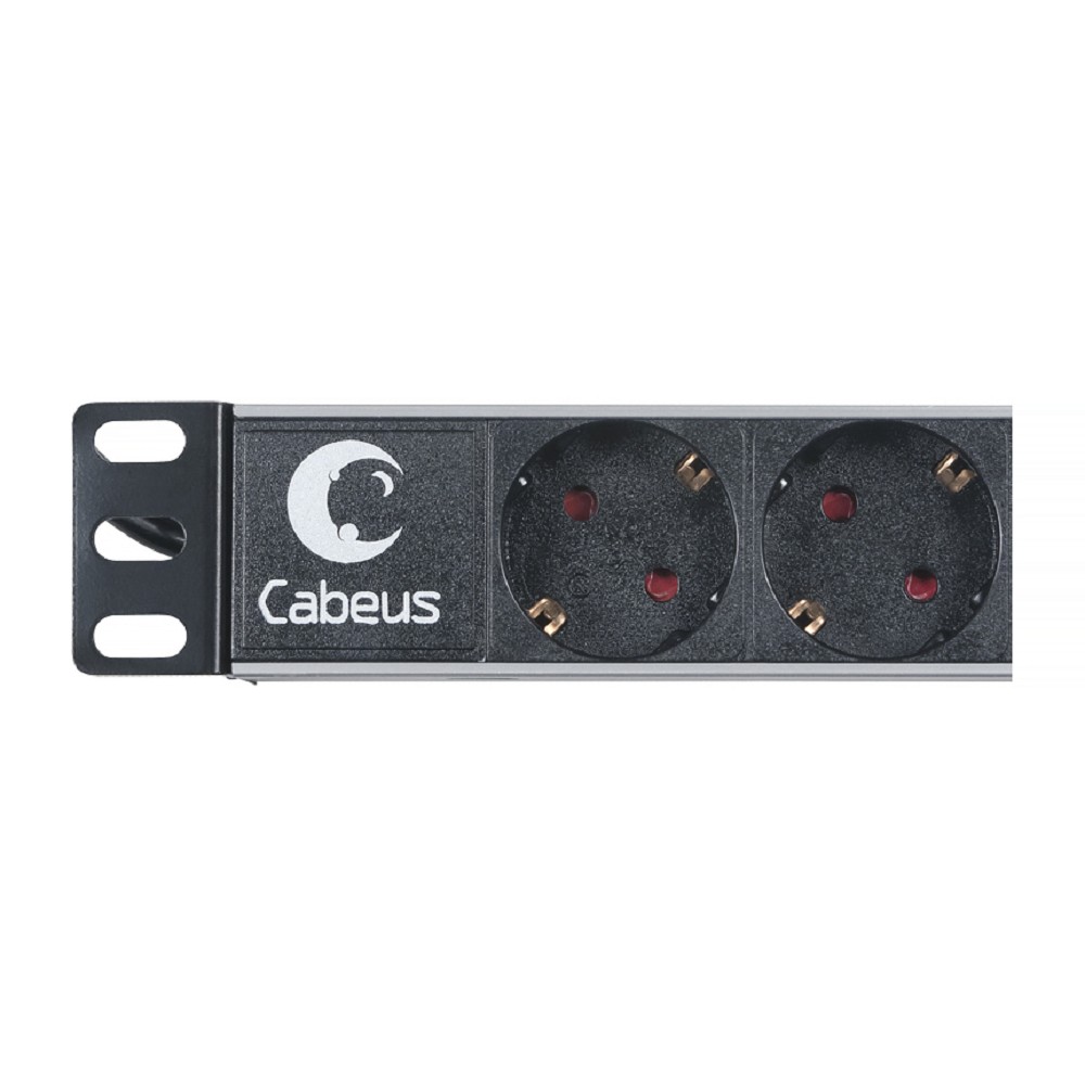 Cabeus PDU-6P-2EU Блок евророзеток для 19" шкафов, горизонтальный, 6 розеток, 16 A, без выключателя, шнур 2м, алюминиевый корпус, немецкий стандарт
