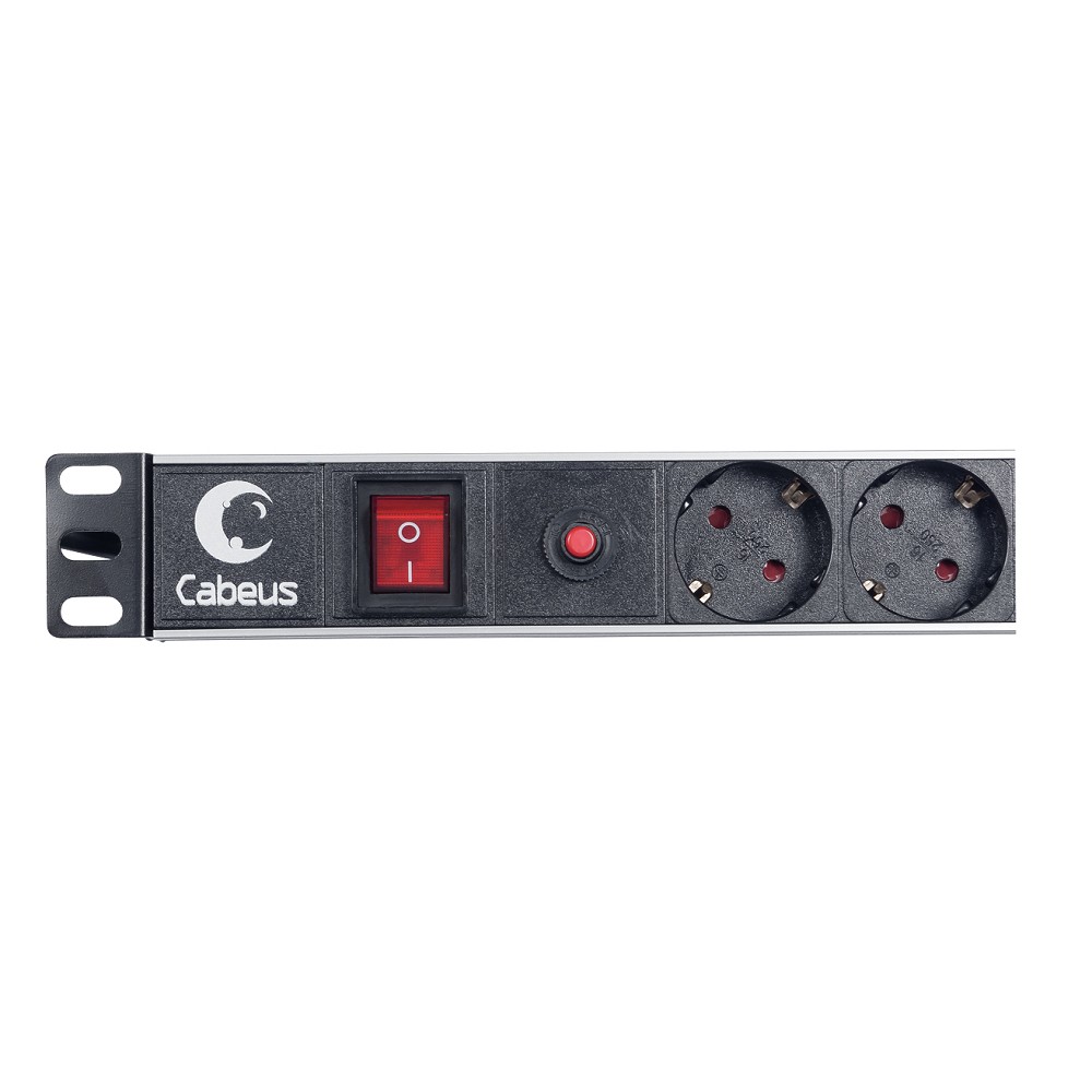 Cabeus PDU-6P-F-2EU Блок евророзеток для 19" шкафов, горизонтальный, 6 розеток, фильтр, 16 A, выключатель, шнур 2м, алюминиевый корпус, немецкий стандарт
