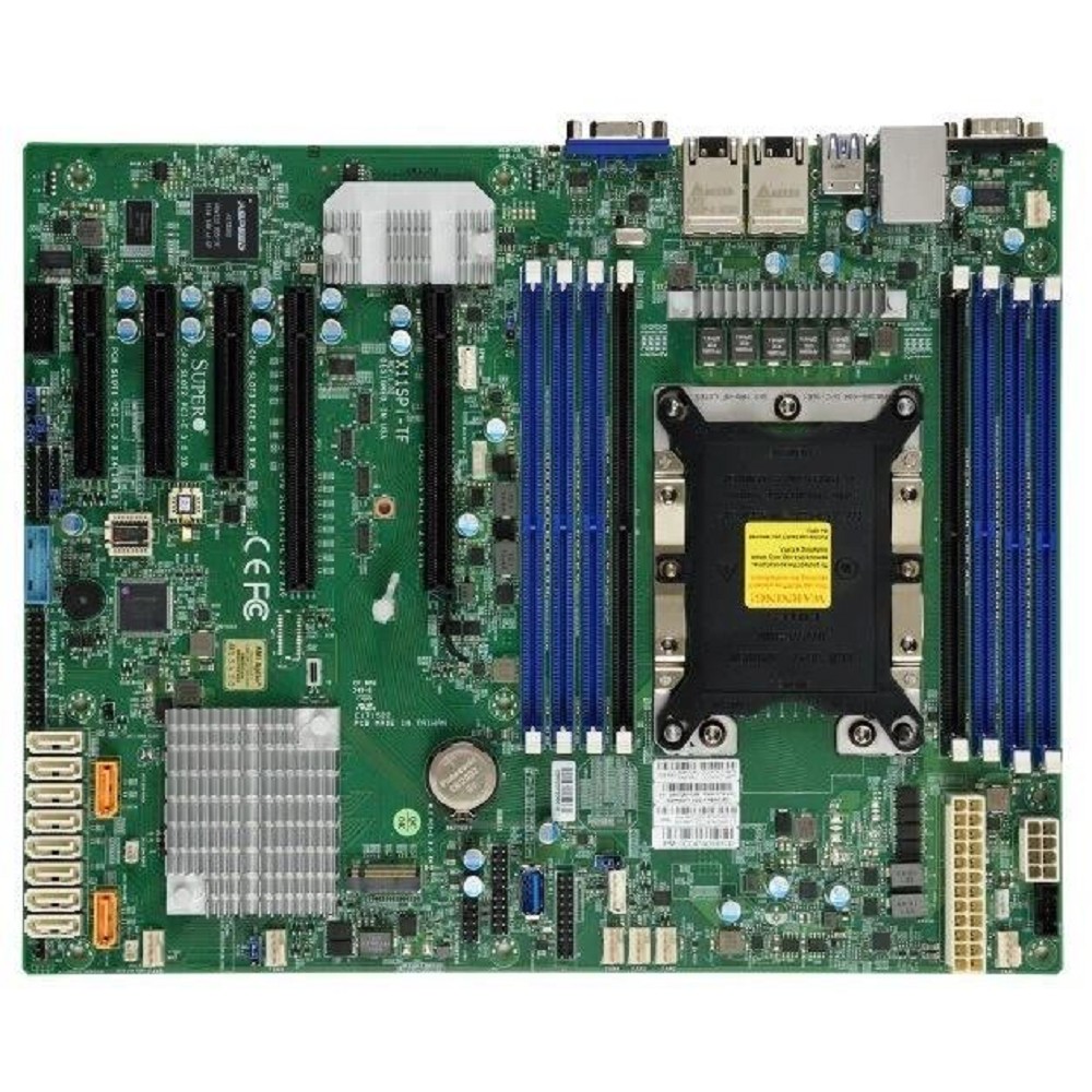 Supermicro MBD-X11SPI-TF-B Серверная материнская плата MBD X11SPI TF B Xeon Single Socket S3647, 8x 288 pin DDR4 DIMM slots, 2x 10GbE LAN ports, 10x SATA3 (6Gbps) via C622, Bulk.
