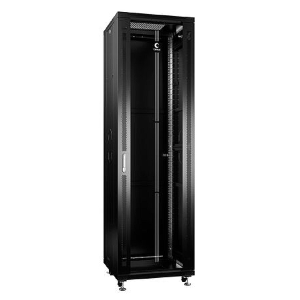Шкаф серверный Cabeus (SH-05C-42U60/100-BK) напольный 42U 600x1000мм пер.дв.стекл металл 800кг черный 900мм 111.4кг 220град. 2055мм IP20 сталь