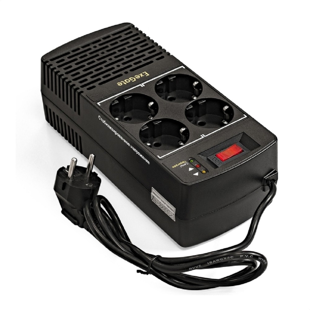 Exegate EP285939RUS Стабилизатор ExeGate Power AD5000-1000 (1000VA/500W, диапазон 150...280В, 4 евророзетки)