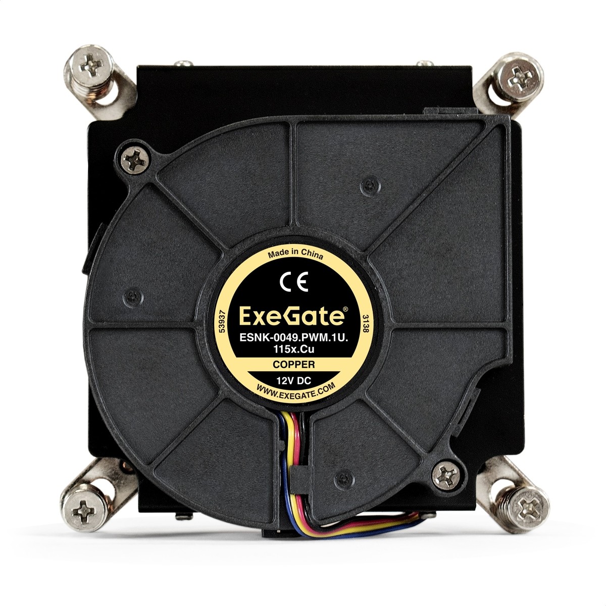Exegate EX286162RUS Кулер ExeGate ESNK-0049.PWM.1U.115x.Cu (радиальный (улитка), медный, 1U, LGA1150/1151/1155/1156/1200, TDP 115W, Fan 75mm, PWM, 2000-5000RPM, 2 ball bearing, 4pin, 46-54db, ресурс 7