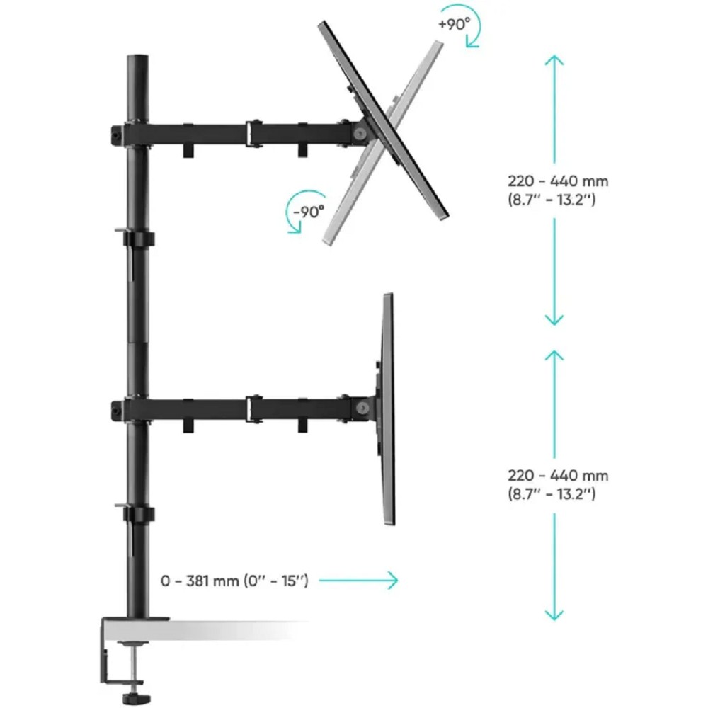 ONKRON D421E чёрный {Для экранов с диагональю 13"-32" каждый Максимальная нагрузка: 32кг (4х8кг) VESA: 75x75, 100х100мм} арт. 4603726156004