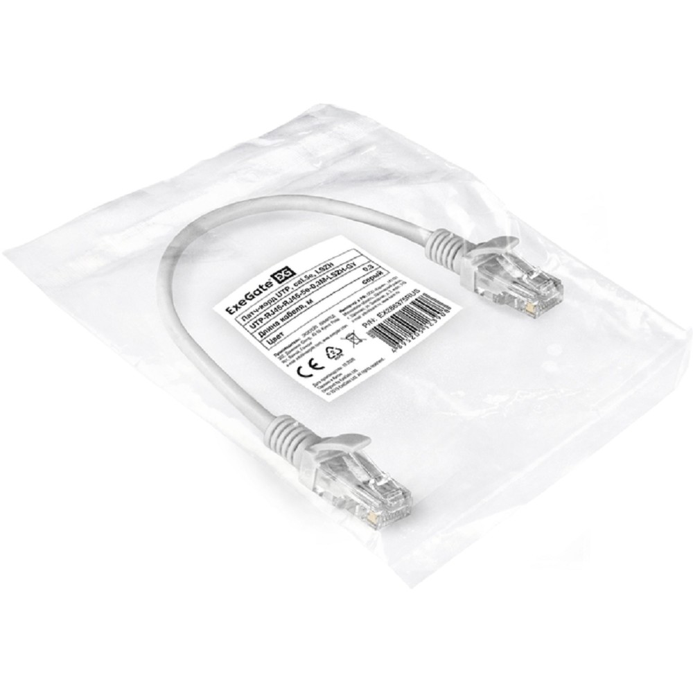 Exegate EX286375RUS Патч-корд LSZH UTP-RJ45-RJ45-5e-0,3M-LSZH-GY, UTP, cat.5e, 0.3м, серый