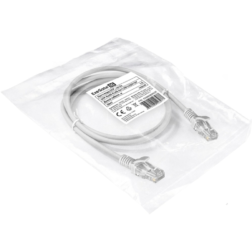 Exegate EX286382RUS Патч-корд LSZH UTP-RJ45-RJ45-5e-1,5M-LSZH-GY, UTP, cat.5e, 1.5м, серый