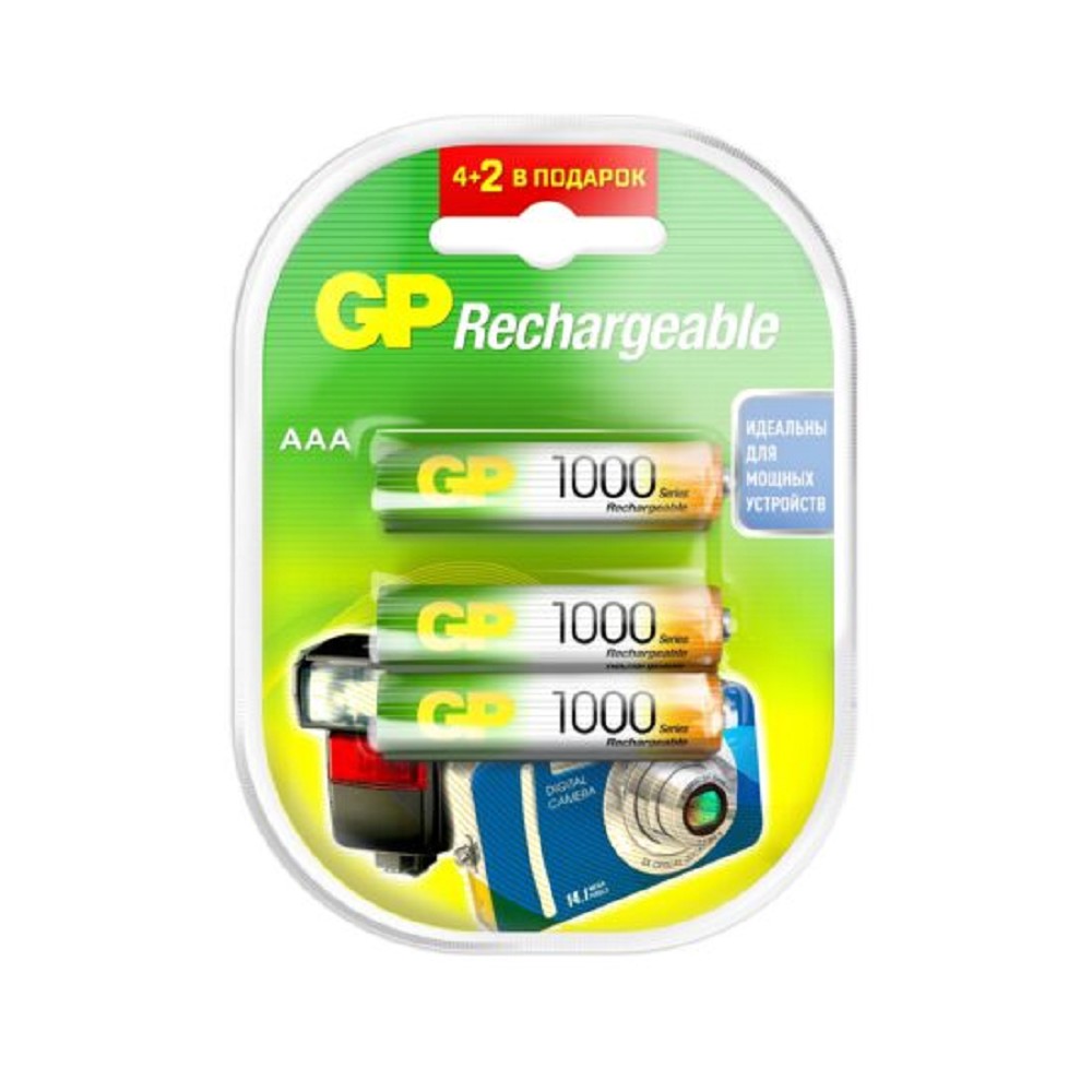 GP ReEnergy 100AAAHC AAA, емкость 1000 мАч(100AAAHC4/2RGY-2CRCB6) (6 шт. в уп-ке) аккумулятор арт. 4891199164477