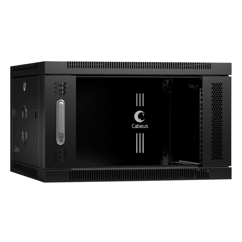 Cabeus SH-05F-6U60/45-BK Шкаф телекоммуникационный настенный 19" 6U 600x450x368mm (ШхГхВ) дверь стекло, цвет черный (RAL 9004)
