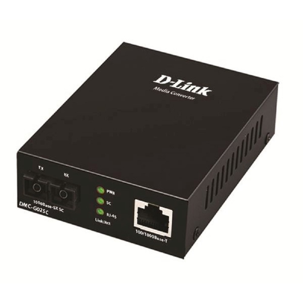 D-Link DMC-G02SC/A1A Медиаконвертер с 1 портом 100/1000Base-T и 1 портом 1000Base-SX с разъемом SC для многомодового оптического кабеля (до 550 м) D-Link SMB