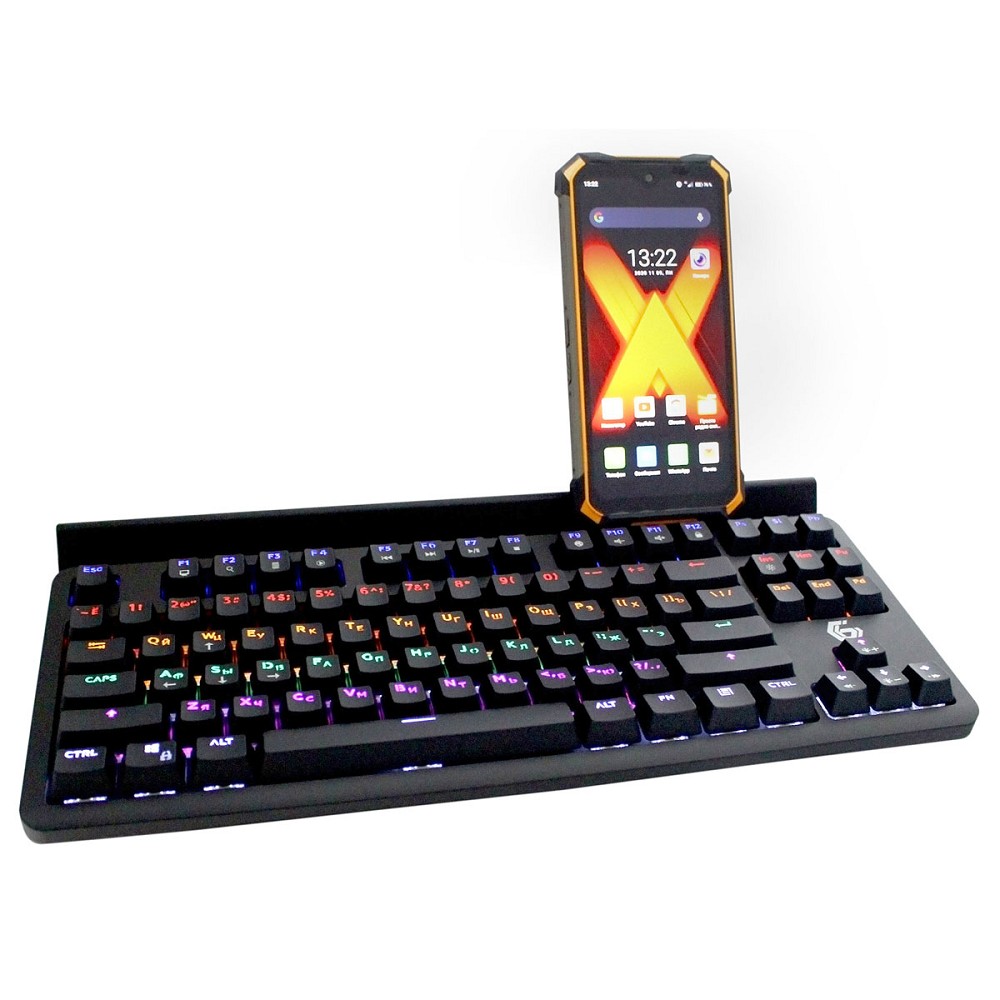 Клавиатура игровая Gembird KB-G520L ,{USB, механические переключатели, 87 клавиш,подсветка Rainbow 10 режимов, провод 1.8м, подставка под телефон}