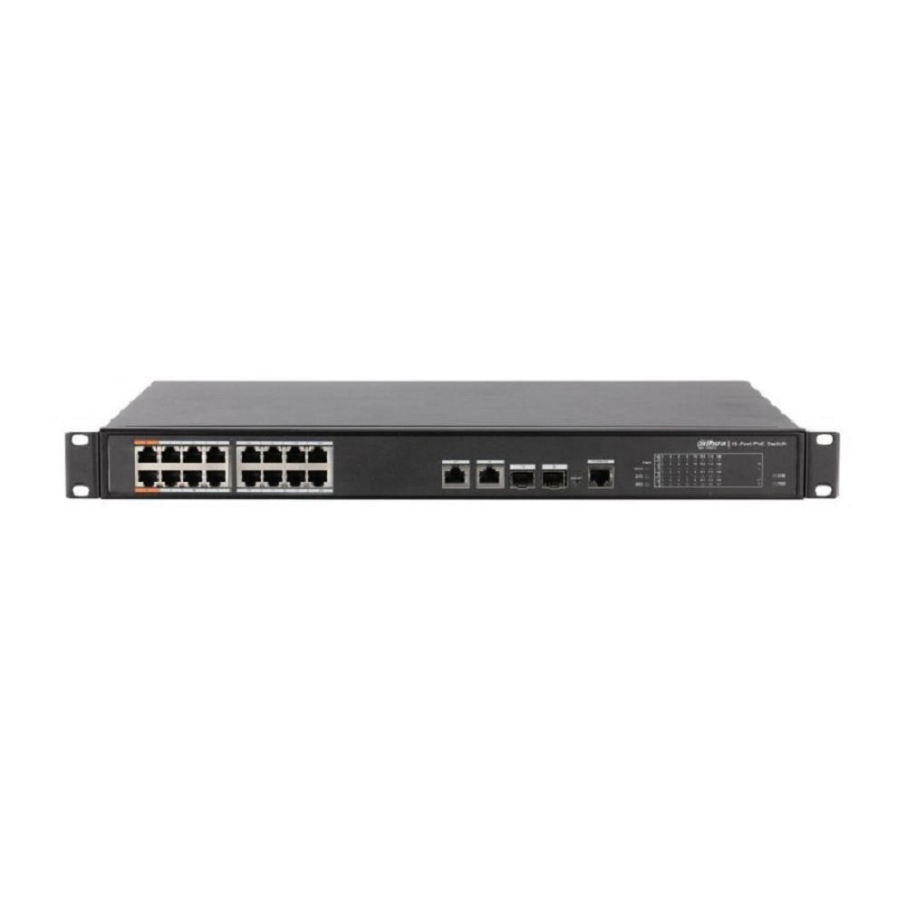 Коммутатор Dahua DH-PFS4218-16ET-190 (L2) 16x100Мбит/с 2x1Гбит/с 2xКомбо(1000BASE-T/SFP) 16PoE управляемый
