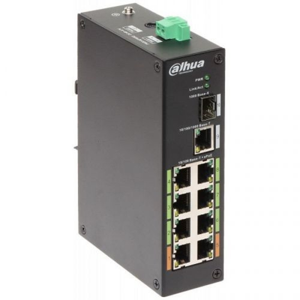 Коммутатор Dahua DH-LR2110-8ET-120 (L2) 1x100Мбит/с 8x1Гбит/с 1SFP 6PoE+ 2PoE++ 120W неуправляемый