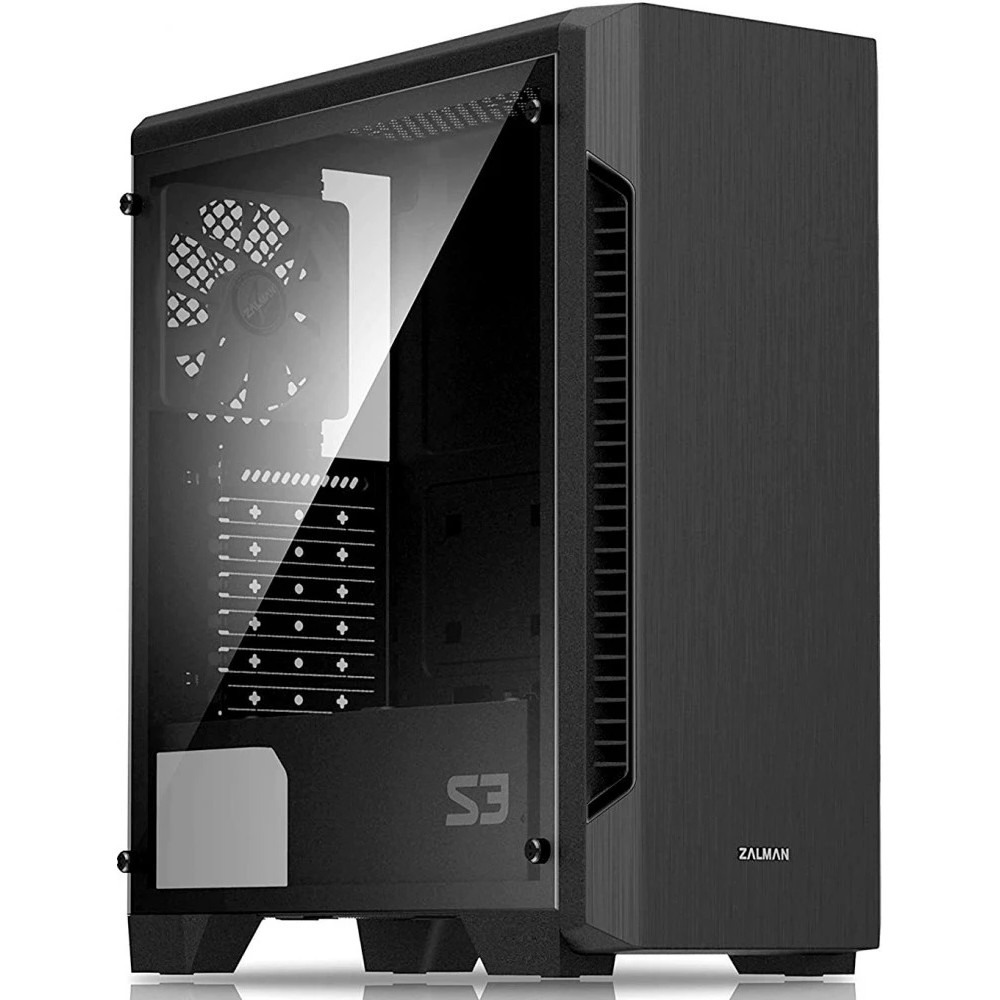 ZALMAN S3 TG, ATX, BLACK, TEMPERED GLASS WINDOW, 2x3.5", 2x2.5", 2xUSB2.0, 1xUSB3.0, FRONT 2x120mm
