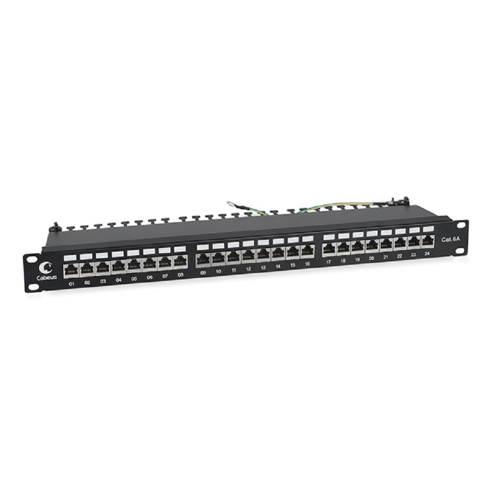 Cabeus PL-24-Cat.6a-SH-Dual IDC Патч-панель 19" (1U), 24 порта RJ-45, категория 6a, полностью экранированная, с задним кабельным организатором