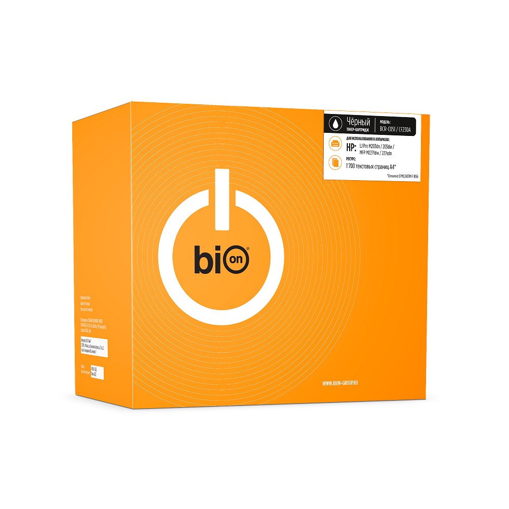 Bion BCR-C051/CF230A Картридж для HP LaserJet Pro M203d/M203dn/M203dw/MFP M227fdn/M227fdw/M227sdn; Canon imageCLASS LBP162dw/MF264dw/MF267dw/MF269dw (1700 стр.), Черный, с чипом Bion Cartridge