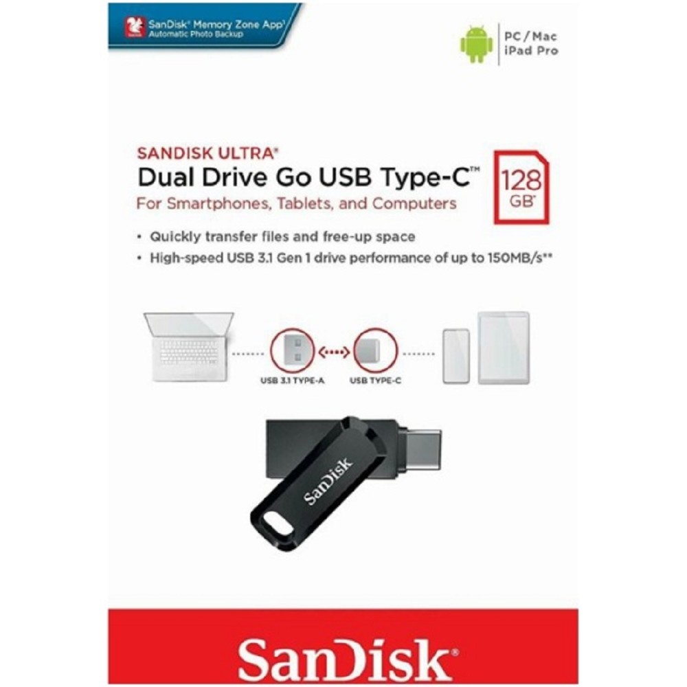 SanDisk USB Drive 128Gb Ultra Dual Drive Go, USB 3.1 - USB Type-C Black [SDDDC3-128G-G46]
