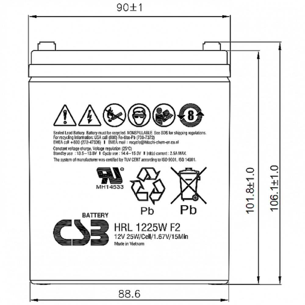 CSB Батарея HRL1225W F2FR (12V, 6 Ah) {F2} арт. HRL1225W F2 FR