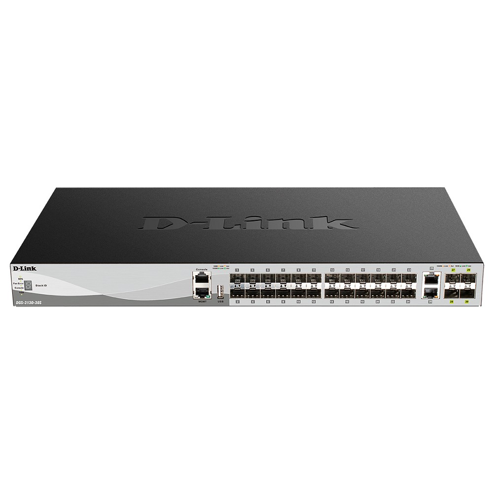 D-Link DGS-3130-30S/B1A PROJ Управляемый L3 стекируемый коммутатор с 24 портами 1000Base-X SFP, 2 портами 10GBase-T и 4 портами 10GBase-X SFP+ D-Link SMB