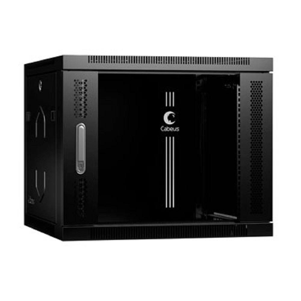 Шкаф коммутационный Cabeus (SH-05F-9U60/45-BK) настенный 9U 600x450мм пер.дв.стекл 60кг черный 390мм 20кг 220град. 501мм IP20 сталь