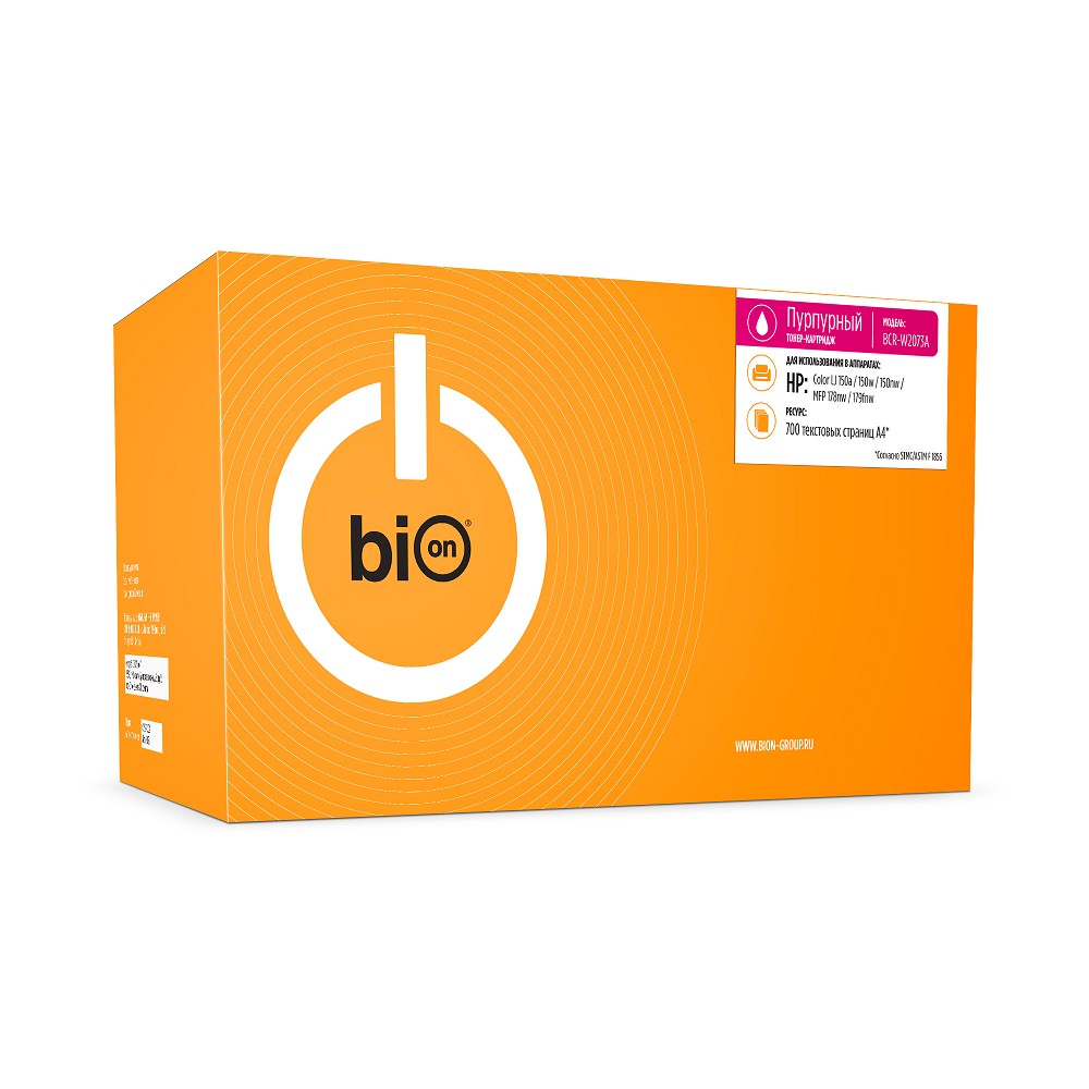 Bion BCR-W2073A Картридж для HP {Color Laser 150a/150w/150nw, MFP 178nw/179fnw} (700 стр.), Пурпурный, с чипом