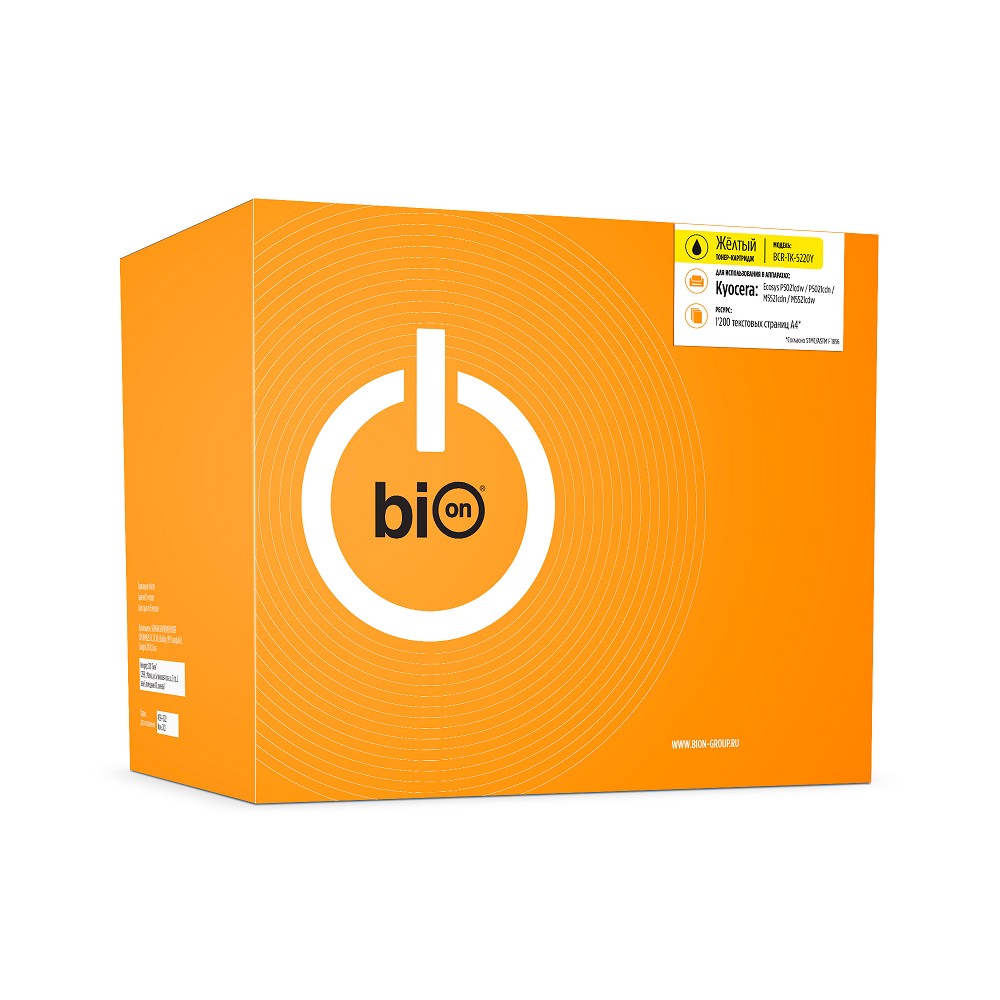 Bion BCR-TK-5220Y Картридж для Kyocera Ecosys { P5021cdw/P5021cdn/M5521cdn/M5521cdw} (1200 стр.),Желтый, с чипом Bion Cartridge